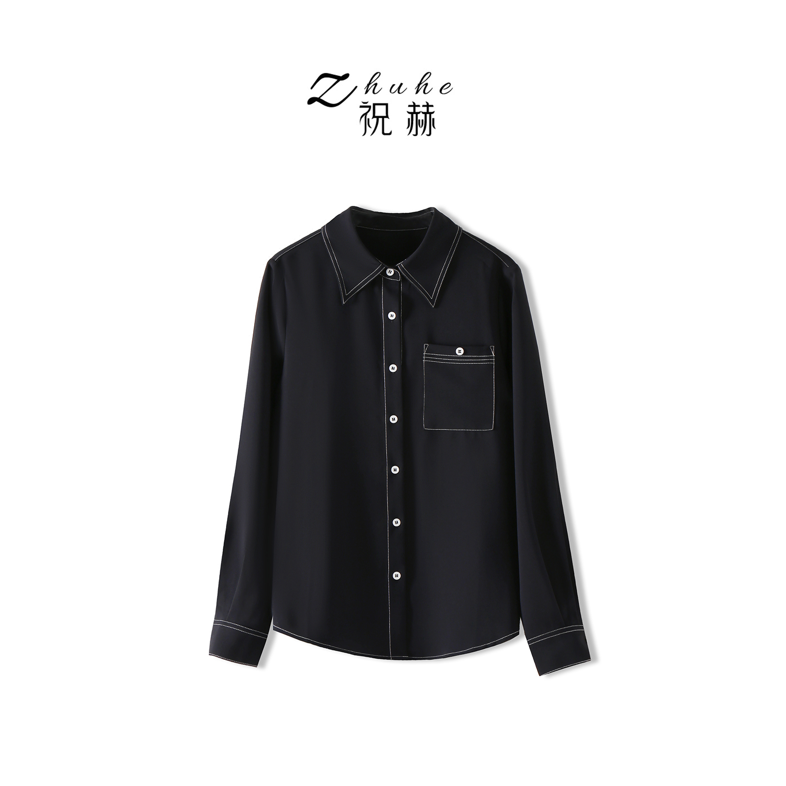 秋上新翻领明线工艺衬衫百搭衬衣 2